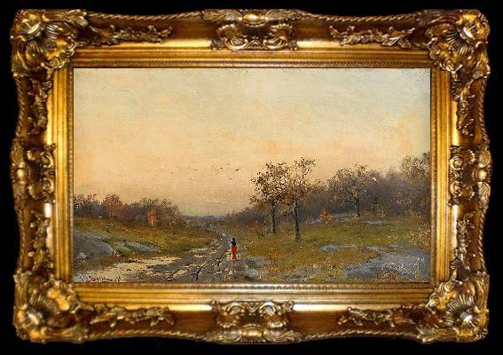 framed  Mauritz Lindstrom Autumn Landscape with a Woman on a Road, ta009-2